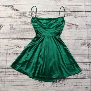 Emerald Green Satin Dress by Lucy in the sky size small